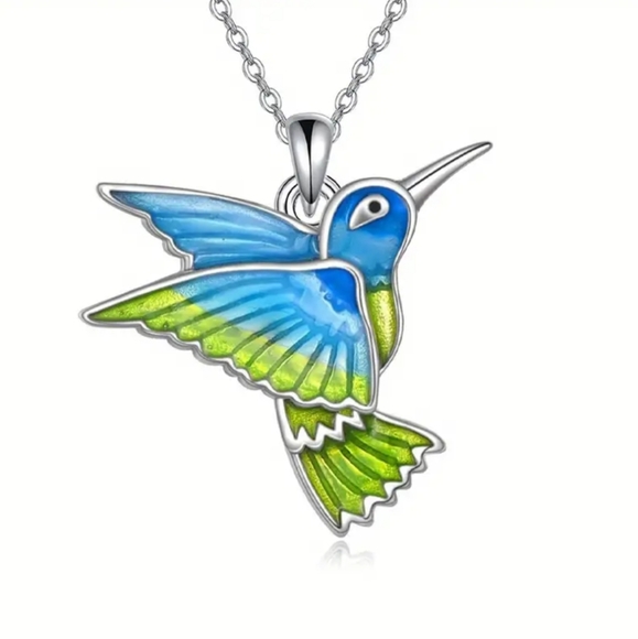 Blue and Green Hummingbird Necklace - Picture 2 of 5